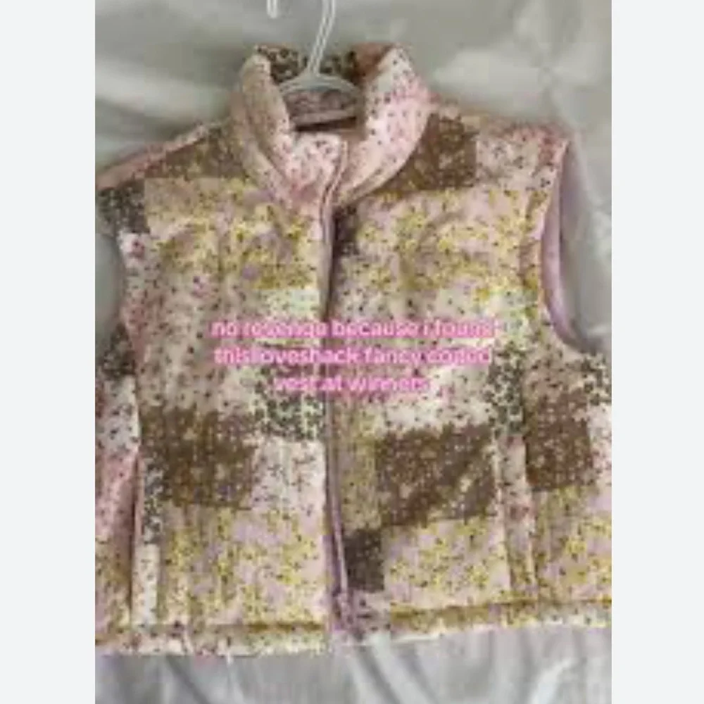 THREAD & SUPPLY quilted pastel vest floral patchwork full zip pockets pink large - Picture 11 of 15